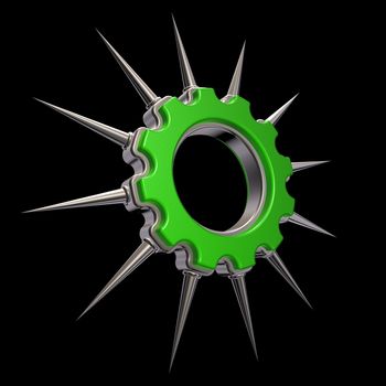 gear wheel with prickles on black background - 3d illustration