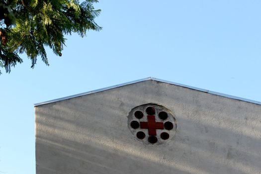 Cross feature on a building in Ojai, California.