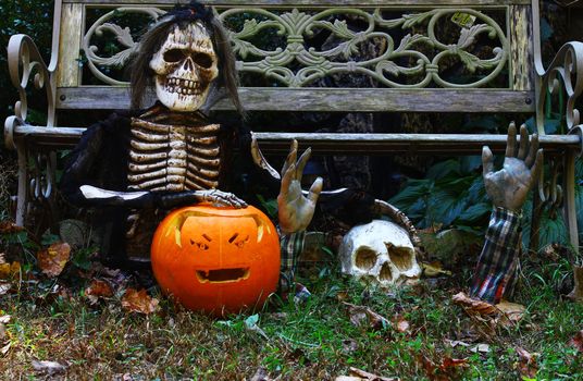 A seasonal Halloween design using a skull pumpkin and ghoul with room for your text