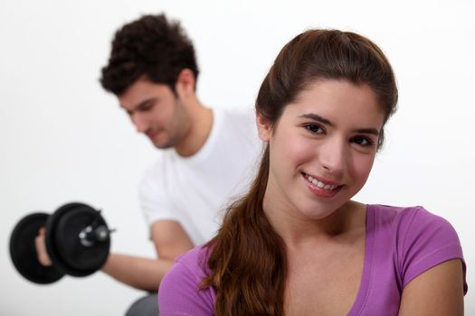 Couple working out together