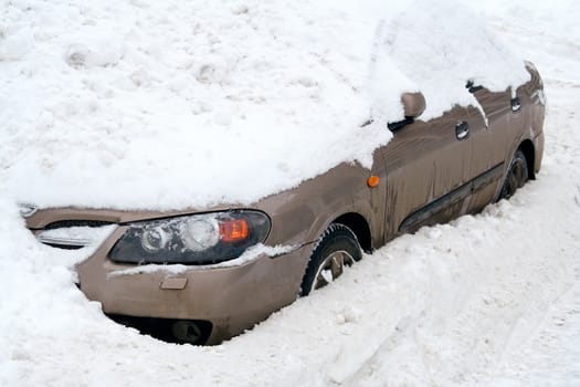Car  in a Snow. Unhappy parking.