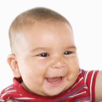 Close-up of cute little hispanic baby boy's face.