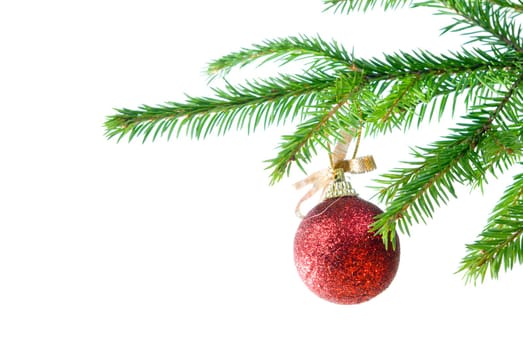 christmas background.Christmas decoration on the tree isolated on white