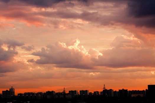 An urban landscape at dawn. Pic of sky, beautiful colors.