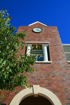 Close up of a clock tower.
