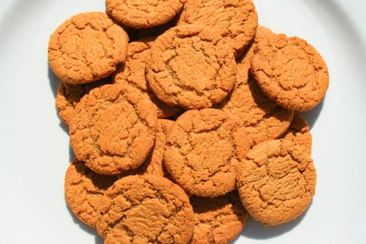 Close up of ginger snap cookies on a plate.
