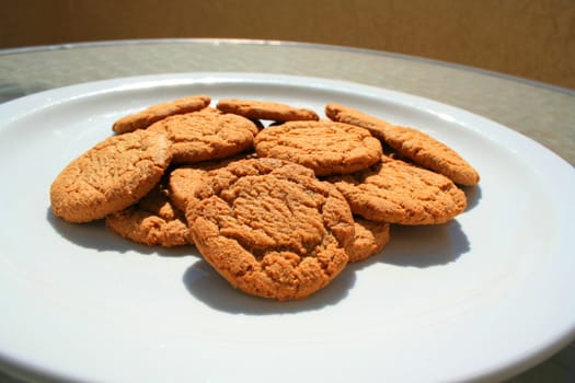 Close up of ginger snap cookies on a plate.
