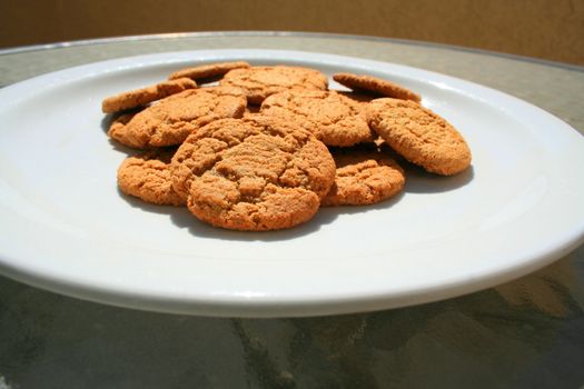 Close up of ginger snap cookies on a plate.
