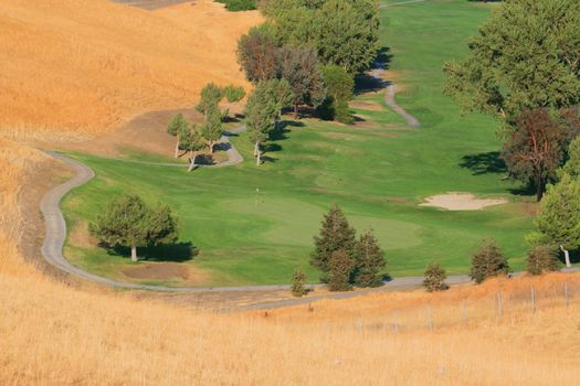 Scenic view of a big golf course.
