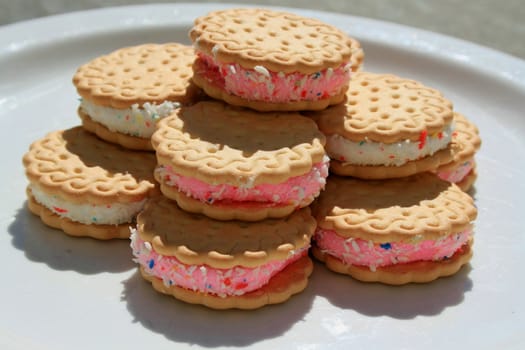 Close up of marshmallow cookies on a plate.
