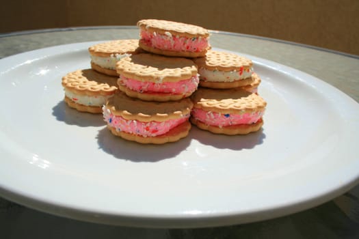 Close up of marshmallow cookies on a plate.
