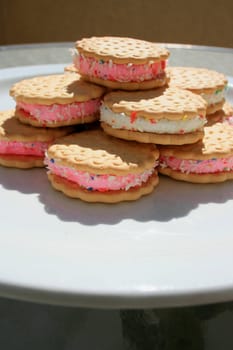 Close up of marshmallow cookies on a plate.
