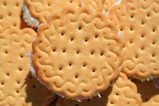 Close up of marshmallow cookies on a plate.

