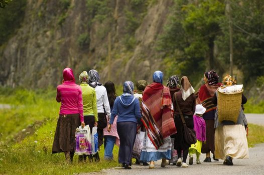 July 2007 north east Turkey - Groupe of Turkish women walking to the village 