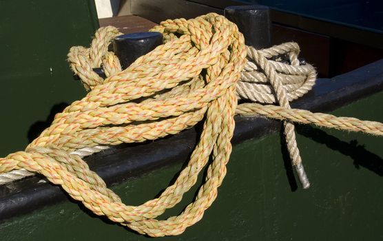 Clews of thick rope on a boat.