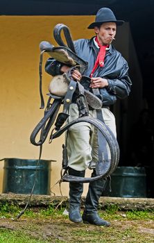 September 2008 Montevideo Uruguay - Gaucho in a horse show in "Expo Prado"