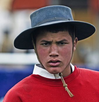 September 2008 Montevideo Uruguay - Gaucho in a horse show in "Expo Prado"