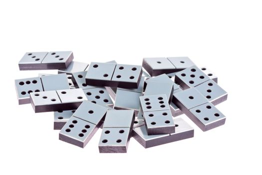 White dominoes lying flat on a white background.