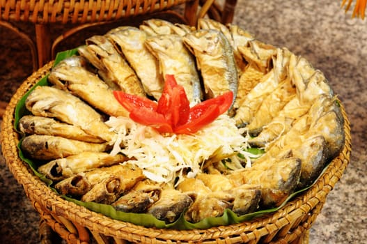 Thai style Fried mackerel fishes, Thai food.