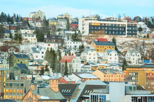 Tromso Cityscape at dusk Troms Norway