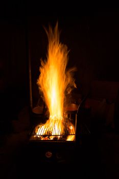 fireplace in wild camping at night