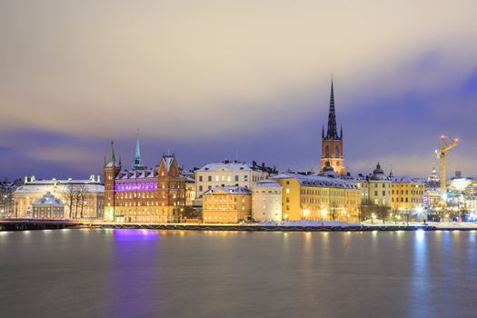 Cityscape of Gamla Stan Old Town Stockholm city at Night Sweden