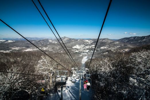 sunny day at the north carolina skiing resort in february