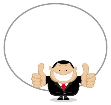 Smiling businessman with copy space showing thumbs up. Vector illustration