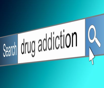 Illustration depicting a screen shot of an internet search bar containing a drug addiction concept.