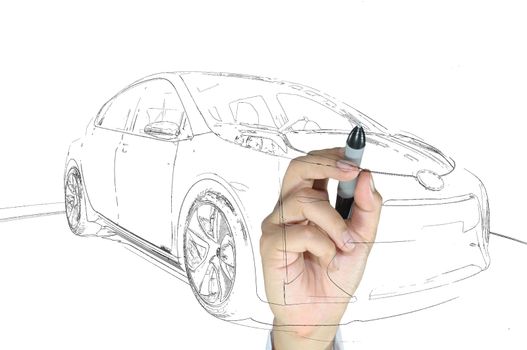 Hand of business man draw modern car