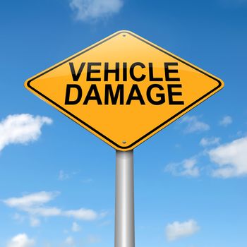 Illustration depicting a sign with a vehicle damage concept.