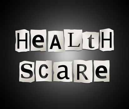 Illustration depicting cutout printed letters arranged to form the words health scare.