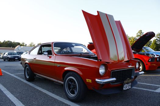 GLOUCESTER, VA, USA - OCTOBER 14: Vintage 1973 Chevrolet Vega GT V-8 in the Middle Peninsula Classic Cruisers Club weekly Car Show. Main Street Center. October 14, 2011 in Gloucester, VA, USA