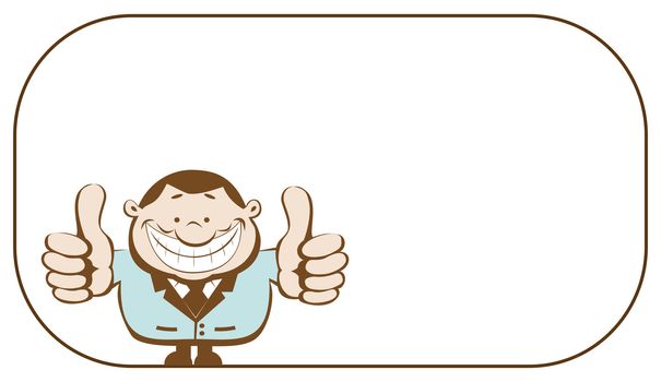 Smiling businessman with copy space showing thumbs up. Vector illustration