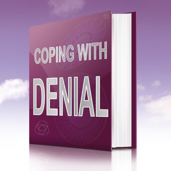 Illustration depicting a text book with a denial concept title. Sky background.