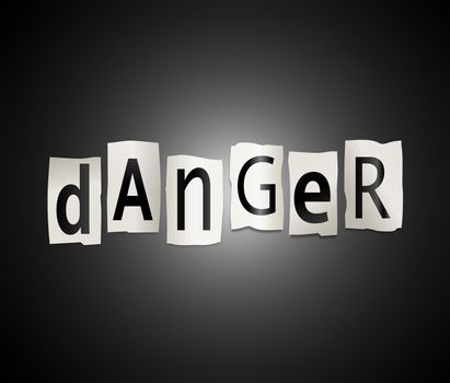 Illustration depicting cutout printed letters arranged to form the word danger.