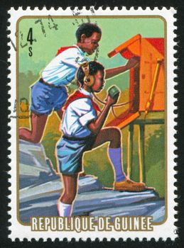 GUINEA CIRCA 1974: stamp printed by Guinea, shows Communication, circa 1974