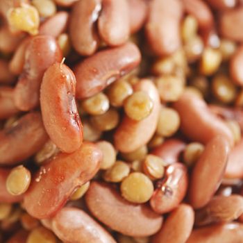 Cooked red beans and lentils close-up