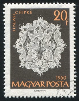 HUNGARY - CIRCA 1960: stamp printed by Hungary, shows Halas lace patterns, circa 1960