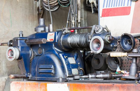 Old lathe is ready to work in  the workshop
