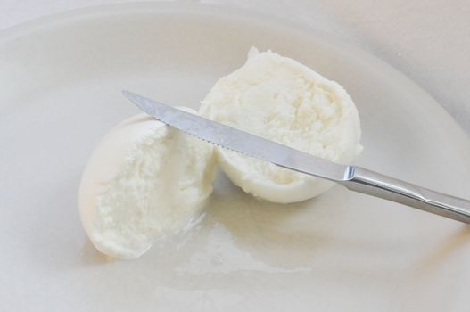 Traditional Italian mozzarella di bufala (buffalo mozzarella) cheese made from buffalo milk