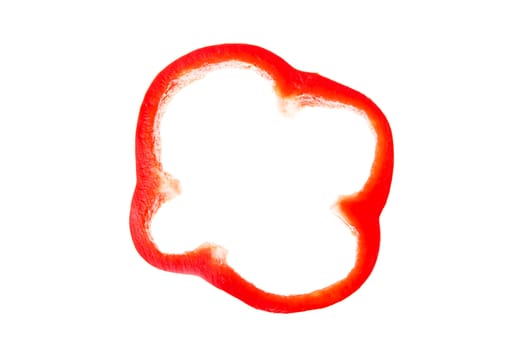 Sweet red sliced pepper isolated on white background