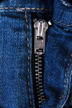 Blue jeans zip close up for background