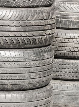 Heap of old Tires in recycling plant in Thailand