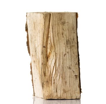 Cut log fire wood from birch-tree. Isolated on white.