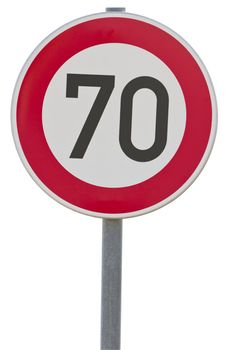 german speed limit sign - 70 km/h isolated on white. With clipping path