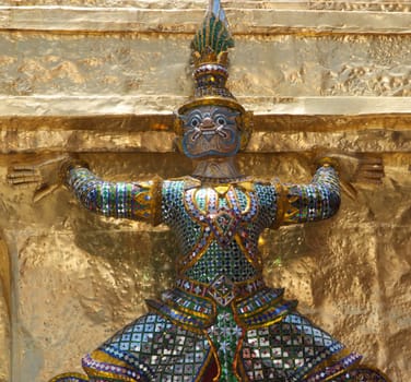 Giant statue of a beautiful Golden Pagoda in Wat Phra Kaew, Bangkok, Thailand