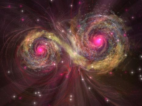 Two large stars dance around each other as one engulfs the other.