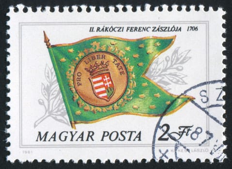 HUNGARY - CIRCA 1981: stamp printed by Hungary, shows flag Ferenc Rakoczi II, circa 1981
