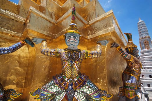 Giant statue of a beautiful Golden Pagoda in Wat Phra Kaew, Bangkok, Thailand